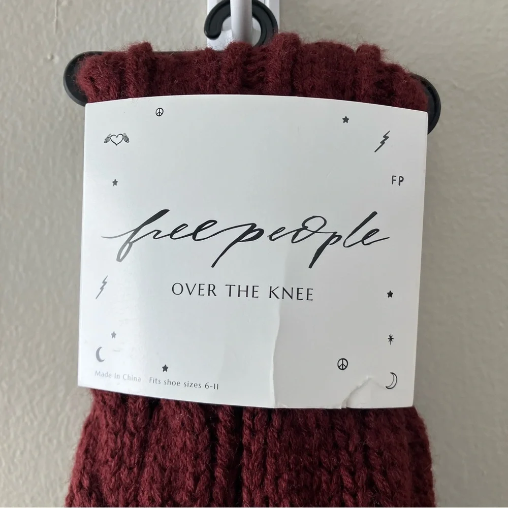 FREE PEOPLE Burgundy Cable Knit Over the Knee Socks